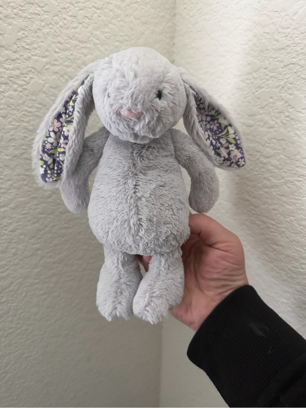 Jellycat Gray Plush Bunny with Floral-Print Ear Lining